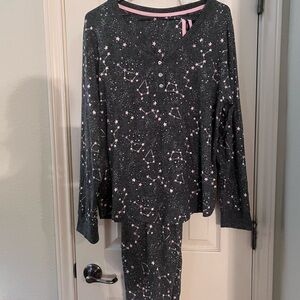 Cuddl Duds Gray and Pink Star Pajama Set - Large